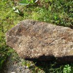 Rovásírásos kő a templomkertben